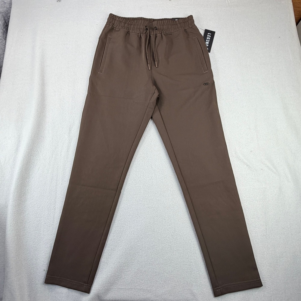 Leg3nd Mens Sz S Straight Leg Performance Pants Brown Stretch Wicking Drawstring